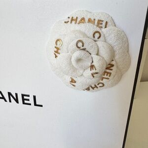 Chanel gift wrapping bag, flower, card, ribbon